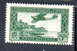 ETABLISSEMENTS DE L'OCEANIE FRENCH OCEANIA 1934 AIR POST MAIL AIRMAIL AERIENNE  SEA PLANE 5fr MNH - Poste Aérienne