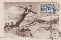 Carte  Maximum   1er  Jour     FRANCE    Concours  De  Saut   à   Ski     CHAMONIX   MONT  BLANC    1937 - 1930-1939