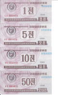 COREE DU NORD 1-5-10-50 CHON 1988(1995) UNC P  BFX417-18-19-20 ( 4 Billets ) - Korea, Noord