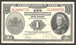 Netherland Indies Civil Administration Indonesia 1 Gulden P-111 1943 AUNC Hole - Indonésie