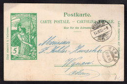 SWITZERLAND - POSTKARTE DA 5 C. - JUBILÉ 1875-1900 - SPEDITA DA NEUCHATEL A WYNAU IL 18.11.1900 - Post & Briefboten