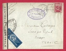 !!! ALGÉRIE, LETTRE PAR AVION D'ALGER POUR LA FRANCE DE 1942 AVEC CENSURE, CACHET COMPAGNIE DE PHARES - Aéreo