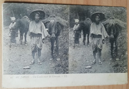 CARTOLINA STEREOSCOPICA FRANCESE GIAPPONE CONDUCENTE DI CAVALLI JAPON CONDUCTEUR DE CHEVAUX FRANCE CARTE POSTALE - Estereoscópicas