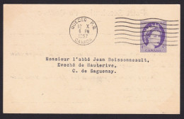 Canada: Stationery Postcard, 1957, Queen, Cancel Quebec, Private Imprint Seminaire, Congregation (minor Discolouring) - Brieven En Documenten