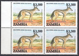 D0292 ZAMBIA 2007, SG 1037 Side-striped Jackal  MNH Marginal Block Of 4 - Zambia (1965-...)