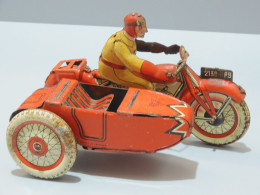 -JOUET ANCIEN JML MOTO SIDE CAR TOLE MECANIQUE 16,2 Cm Sorti De Grenier VITRINE    E - Antikspielzeug