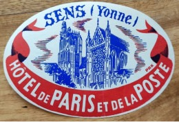 France Sens Yonne Hotel De Paris Et De La Poste Label Etiquette Valise - Etiketten Van Hotels