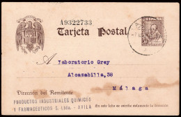 Ávila - Edi O EP 86 - Entero Postal Mar "Ávila 7/3/41" A Málaga - 1931-....