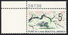 !a! USA Sc# 1318 MNH SINGLE From Upper Left Corner W/ Plate-# 28736 - Beautif. Of America - Nuovi