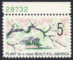 !a! USA Sc# 1318 MNH SINGLE W/ Top Margin & Plate-# 28732 - Beautif. Of America - Nuovi