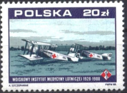 Mint Stamp Medicine Red Cross Aviation Airplanes 1988 From Poland - Nuevos