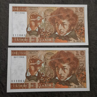 LOT 2 BILLETS SUIVI CIRCULE 10 FRANCS BERLIOZ 6 7 1978 305 FRANCE / BANKNOTE - 10 F 1972-1978 ''Berlioz''