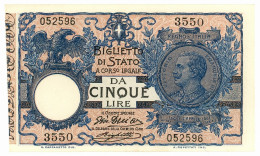 5 LIRE BIGLIETTO DI STATO VITTORIO EMANUELE III FLOREALE 05/11/1914 SPL+ - Sonstige