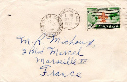 CANADA SEUL SUR LETTRE DE SHANIGAN FALLS POUR LA FRANCE 1955 - Storia Postale