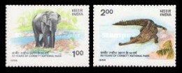 INDIA 1986 50TH ANNIVERSARY OF CORBETT NATIONAL PARK FAUNA ANIMALS ELEPHANTS COMPLETE SET MNH - Unused Stamps