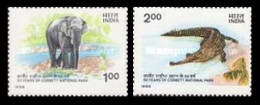 INDIA 1986 50TH ANNIVERSARY OF CORBETT NATIONAL PARK FAUNA ANIMALS ELEPHANTS COMPLETE SET MNH - Nuevos