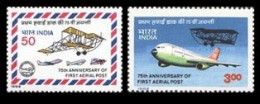 INDIA 1986 75TH ANNIVERSARY OF FIRST OFFICIAL AIRMAIL FLIGHT ALLAHABAD-NAINI COMPLETE SET MNH - Nuovi