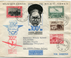 ENVELOPPE ILLUSTREE " 100 E LIAISON AERIENNE BELGIQUE-CONGO / CONGO-BELGIQUE " AVEC CACHETS ILLUSTRES LETTRE PAR AVION.. - Covers & Documents