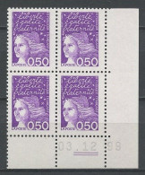 FRANCE 1999 N° 3088 Type II ** Bloc De 4 Coin Daté 99 Neuf MNH Superbe C 10 € Marianne De Luquet - 1990-1999