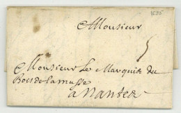 Rouen 1695 Pour Nantes Taxe 5 Sols LAS D'Amecourt - ....-1700: Voorlopers