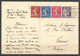 France - Entiers Postaux - Carte Postale N°363-CP1 Type Paix + Semeuse Camée N°278B+279+360 De Vincennes à Verviers - Overprinter Postcards (before 1995)