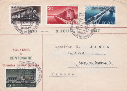 Suisse-1948--Lettre De ZURICH Pour PROVINS-77(France)-composition De Timbres"Trains" (100 Ans Des Chemins Fer Suisses) - Cartas & Documentos