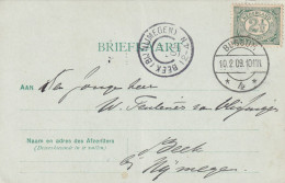 Briefkaart  10 Feb 1909 Bussum *4* (langebalk) Naar Beek (bij Nijmegen) (hulpkantoor Grootrond) - Poststempels/ Marcofilie