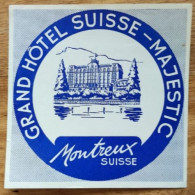 Switzerland Montreux Grand Hotel Suisse - Majestic Hotel Label Etiquette Valise - Hotelaufkleber