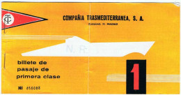 Billete De Pasaje De Primera Clase Nº 466088. Compañía Transmediterránea. 1971 - Malta