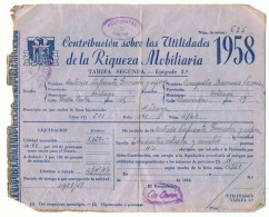 Recibo De Contribución Sobre Las Utilidades De La Riqueza Mobiliaria. Málaga, 1958 - Malte