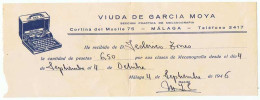 Recibo De Clases De Mecanografía. Viuda De García Moya. Málaga 1946 - Malte