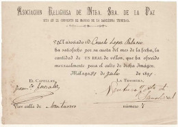 Recibo Para El Culto De La Imagen De Ntra. Sra. De La Paz. Málaga, 1891 - Malta