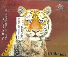 INDONESIA, 2022, MNH,TIGERS, YEAR OF THE TIGER, S/SHEET - Chinese New Year