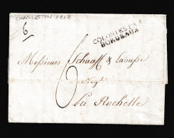 1818 (20 DIC) CHARLESTON A La Rochelle (Francia) Marca “COLONIES PAR/ BORDEAUX” En Negro. Porteo Mns. ”6” Décimas. - …-1845 Préphilatélie