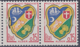 18158 Variété : N° 1232 Blason Alger Trainée Verte Tenant à Normal  ** - Unused Stamps