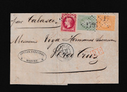 1872 (20 ABR) Le Havre A Veracruz (Mejico) Franqueo Tricolor. Preciosa Carta. - Mexico