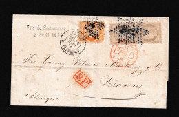 1872(30 MAR)París A Veracruz (Méjico) Espectacular Franqueo Bicolor De Un Franco Mat. Estrella De París Y “LONDON/ PAID" - Mexico