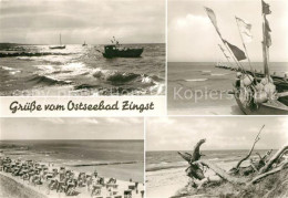 73044904 Zingst Ostseebad Brandung Fischerboot Strand Treibgut Zingst Ostseebad - Zingst