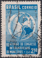 1958 Brasilien ° Mi:BR 949, Sn:BR 884, Yt:BR 667, Globe With Map Of The Americas - Gebraucht