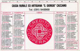 Calendarietto - Cassa Rurale Ed Artigiana - S.giorgio - Caccamo - Anno 1984 - Petit Format : 1981-90