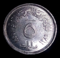 Egypt, 5 Milliemes 1386 (1967) Aluminium-magnesium • KM# 410, Hatched Denomination 5, UNC, Agouz - Egipto