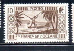 ETABLISSEMENTS DE L'OCEANIE FRENCH OCEANIA 1934 1940 SPEAR FISHING 10fr MNH - Neufs
