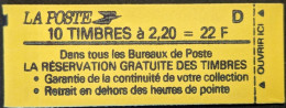 2376-C10 Lettre D Conf.8 Liberté 2.20 Rouge Carnet Fermé - Moderne : 1959-...