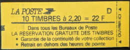 2376-C10 Daté 5/29-9-87 Lettre D Conf.8 Liberté 2.20 Rouge Carnet Fermé - Modern : 1959-…