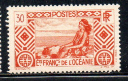 ETABLISSEMENTS DE L'OCEANIE FRENCH OCEANIA 1934 1940 TAHITIAN GIRL 30fr MNH - Neufs