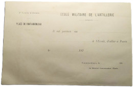 AUTORISATION DE SORTIE POUR PARIS (VIERGE) - ECOLE MILITAIRE ARTILLERIE 1920/21 - Otros & Sin Clasificación