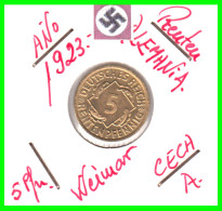GERMANY REPÚBLICA DE WEIMAR 5 PFENNIG DE PENSIÓN (1923 CECA-A) MONEDAS DE CIRCULACIÓN EN EL AÑO 1923-1925(RENTENPFENNIG - 5 Renten- & 5 Reichspfennig