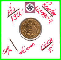 GERMANY REPÚBLICA DE WEIMAR 5 PFENNIG DE PENSIÓN (1924 CECA-E) MONEDA DEL AÑO 1923-1925 (RENTENPFENNIG KM # 32 - 5 Rentenpfennig & 5 Reichspfennig