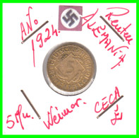 GERMANY REPÚBLICA DE WEIMAR 5 PFENNIG DE PENSIÓN (1924 CECA-F) MONEDA DEL AÑO 1923-1925 (RENTENPFENNIG KM # 32 - 5 Renten- & 5 Reichspfennig