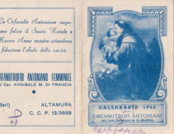 Calendarietto - Orfanotrofio Antoniano Femminile - Taormina - Bari - Altamura - Anno 1946 - Petit Format : 1941-60